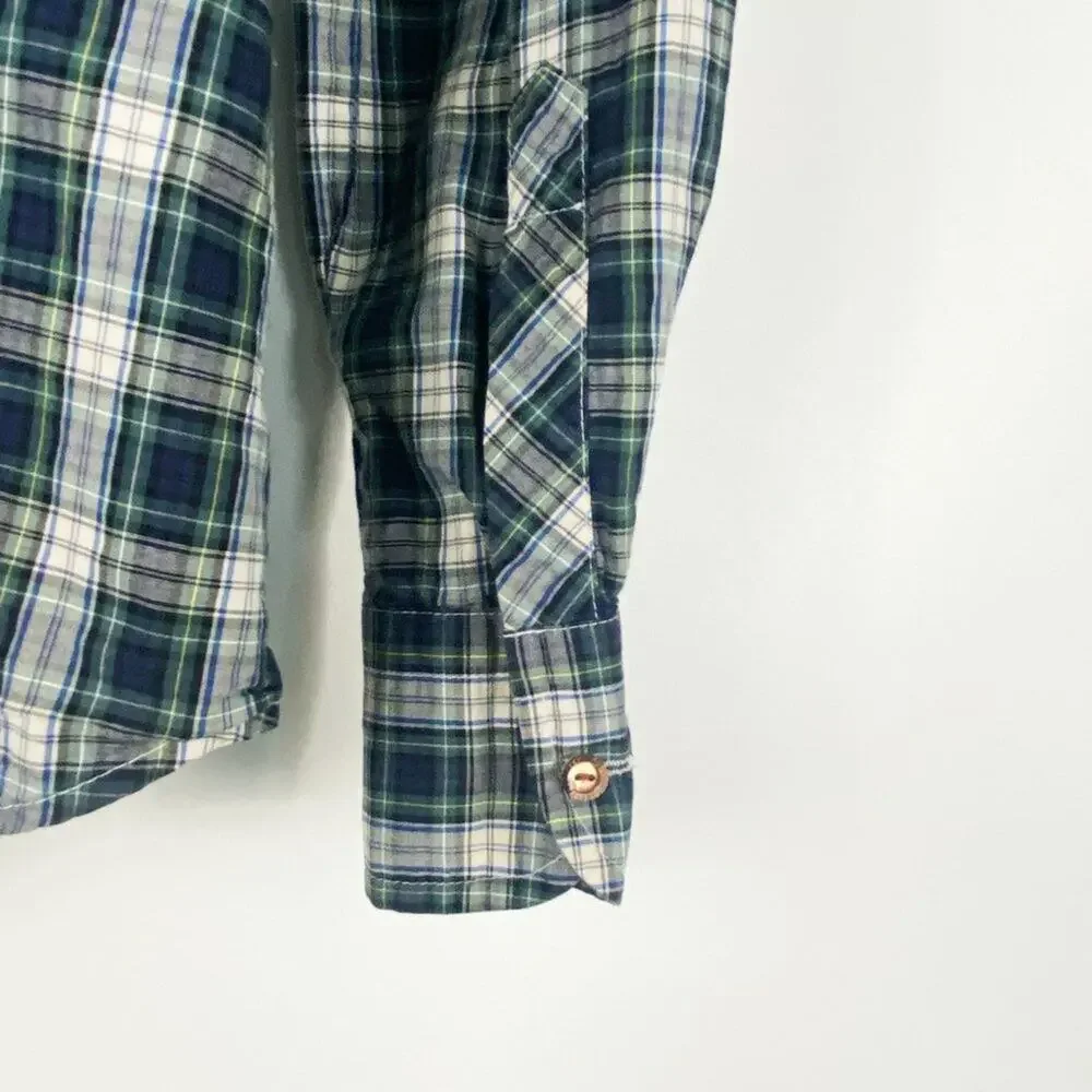 J. Crew Navy Tartan Plaid Ruffled Tuxedo Button Down Shirt Womens XS - Picture 5 of 6